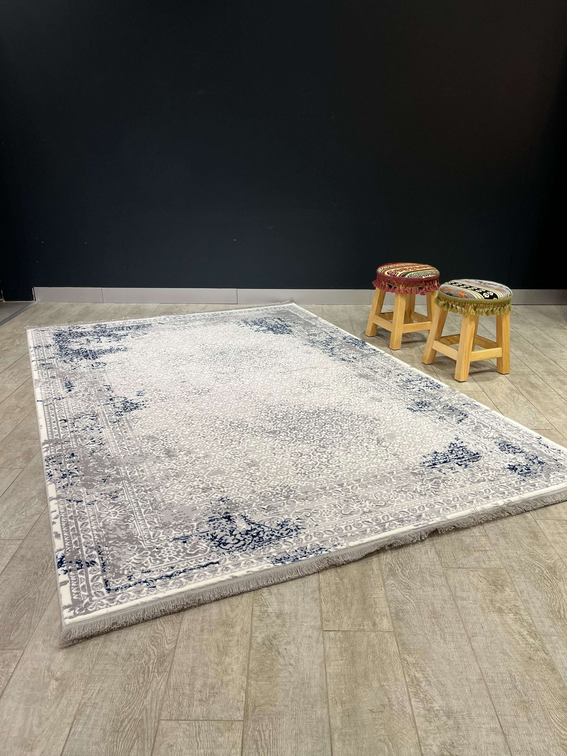 Asaryun Turkish Rugs Bazaar G-Discover the perfect blend of tradition and modernity with our Turkish polyester rug. Featuring a rich blue background with intricate patterns, this durable, easy-to-maintain rug adds elegance to any space. Ideal for high-tra