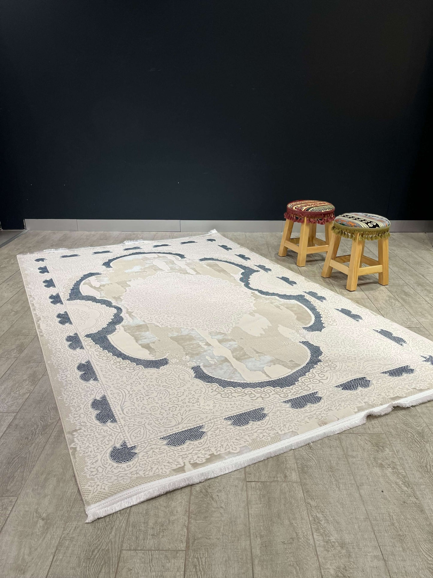 Asaryun Turkish Rugs Bazaar G-Discover the perfect blend of tradition and modernity with our Turkish polyester rug. Featuring a rich blue background with intricate patterns, this durable, easy-to-maintain rug adds elegance to any space. Ideal for high-tra