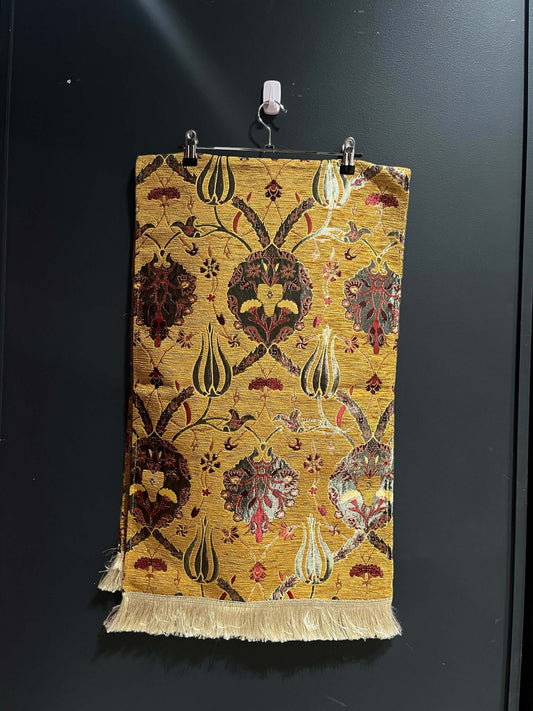 Turkish Table Runner Elegance-Crafted from acrylic featuring a captivating blend of Tulip and Aztec designs, this table runner effortlessly adds a touch of cultural richness to any setting. Versatile and elegant, it's perfect for both casual and formal oc