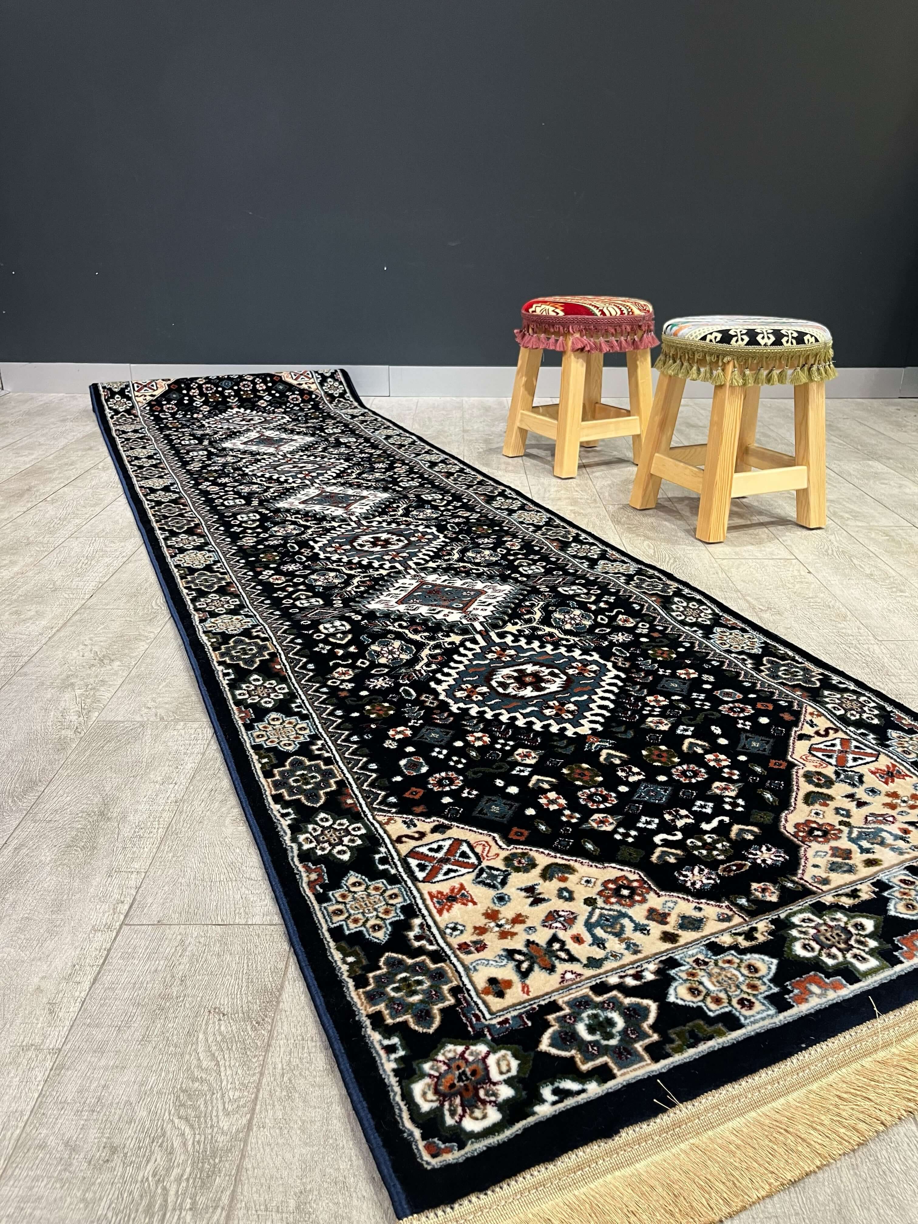Turkish Traditional Hallway Runner Navy H4320A