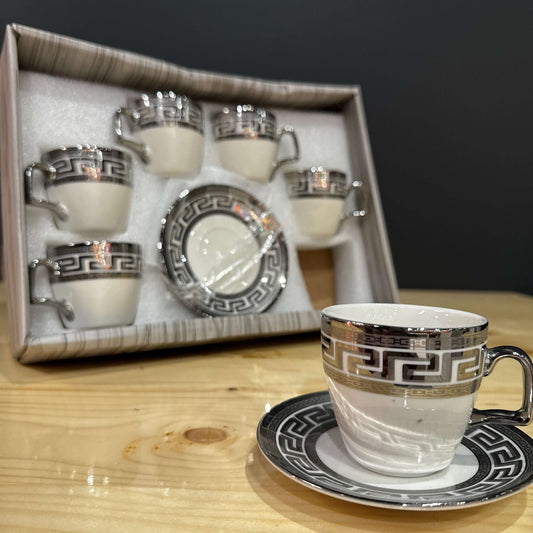 Silver Greek Key Turkish Coffee Cup Set