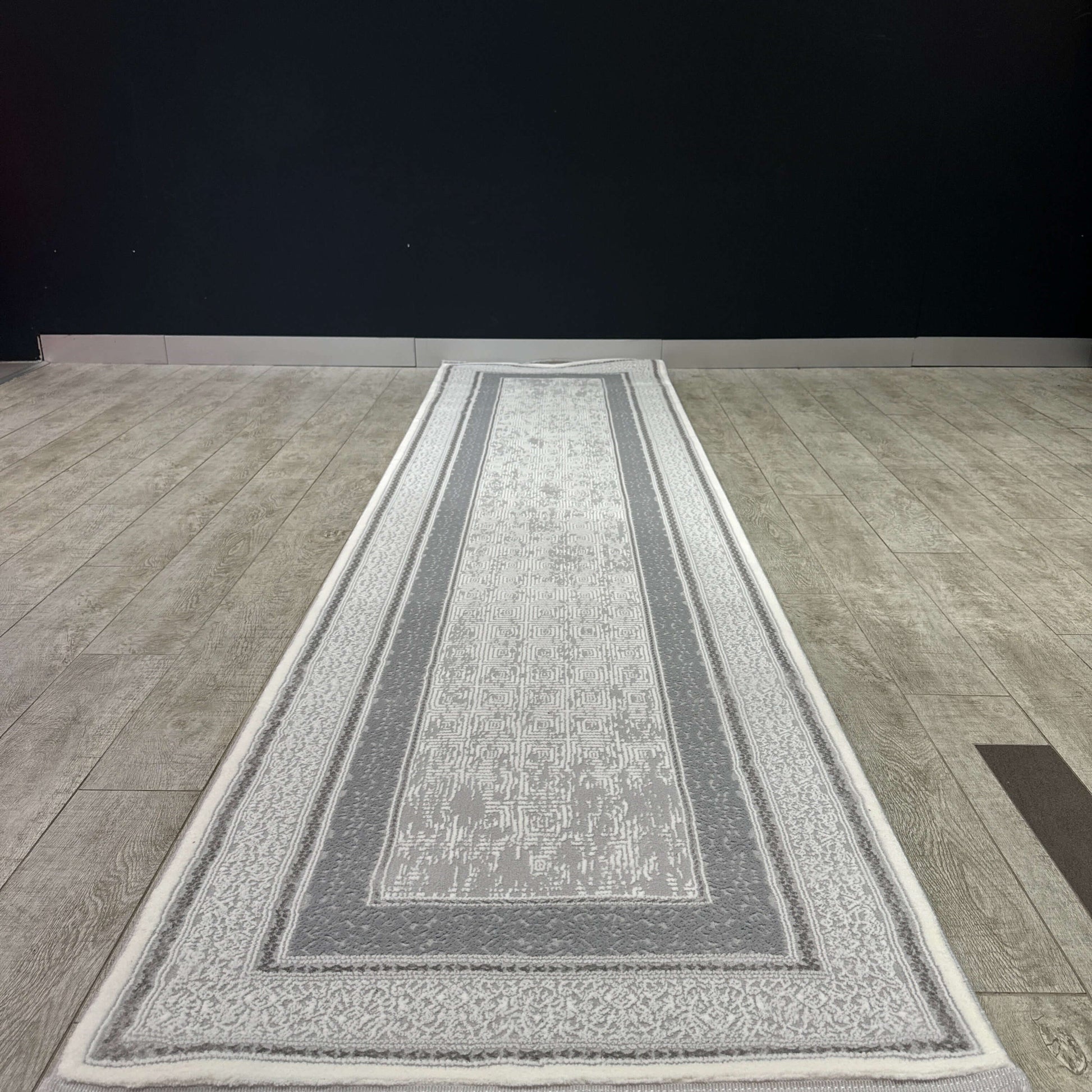 Classic Grey and White Turkish Hallway Runner 80cm x 300cm