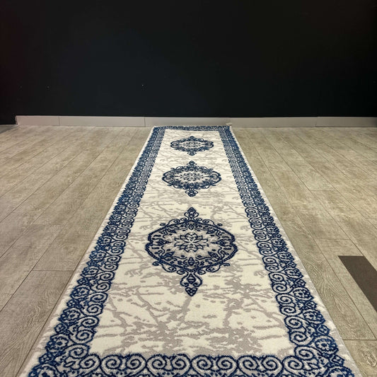 Traditional Blue and White Turkish Hallway Runner 80cm x 300cm