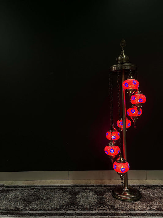 Turkish Mosaic Floor Lamp 7pc- Red-Flower Floor Lamp   