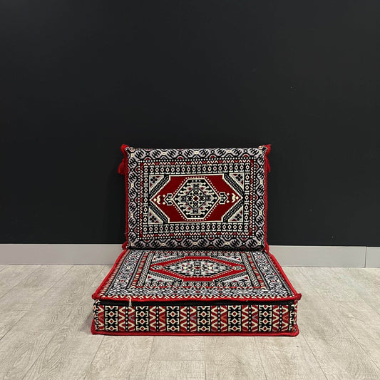 Authentic decorative and comfortable floor cushions Made in Turkiye, %100 Cotton, washable covers with firm sponge filling. 2 Piece Cushions, 1x 60x60cm, 1x 50x60cm Experience the elegance of Turkish seating arrangement with our exquisite Single Floor Cus