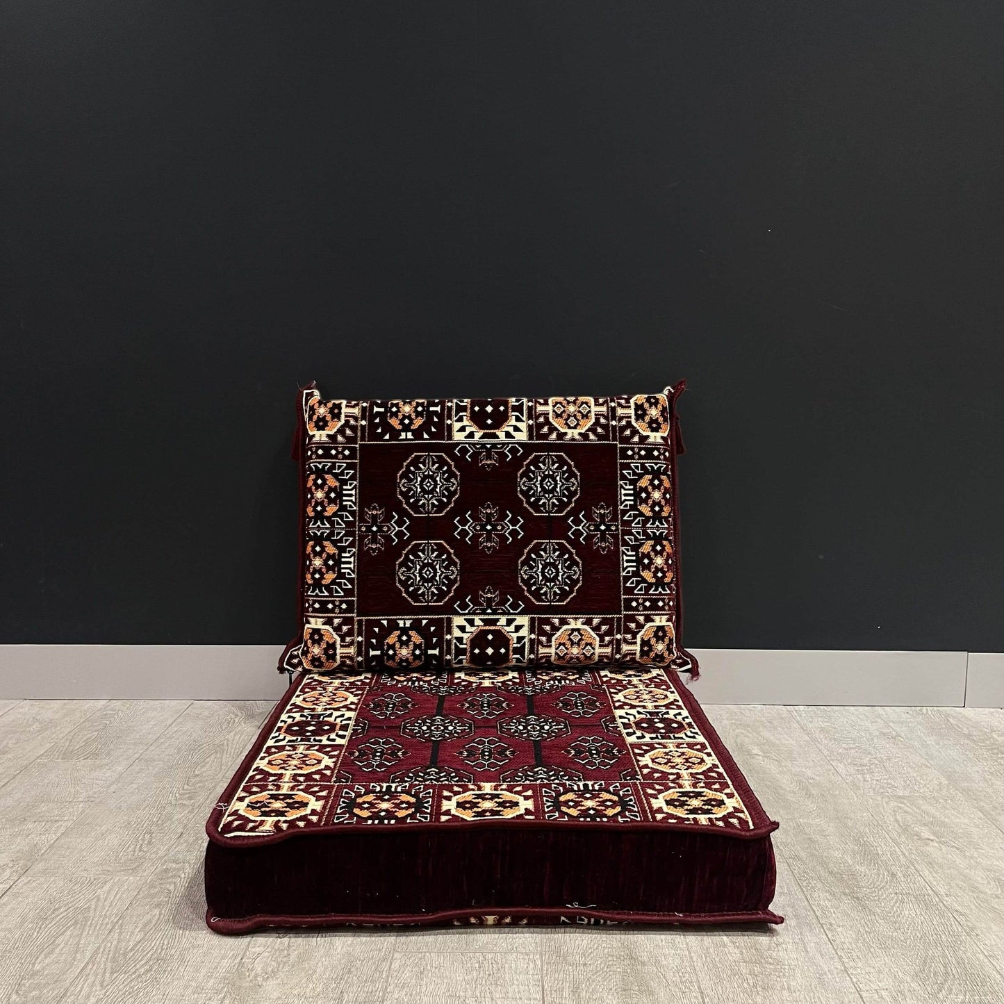 Single Floor Cushions & Majlis Dark Red Diamond Floor Cushions   