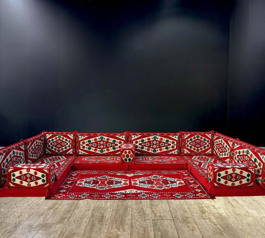 Red Royal U-Shape Majlis Sofa Set