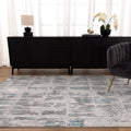 Vestige V002 Abstract Grey Blue Rug styled with furniture