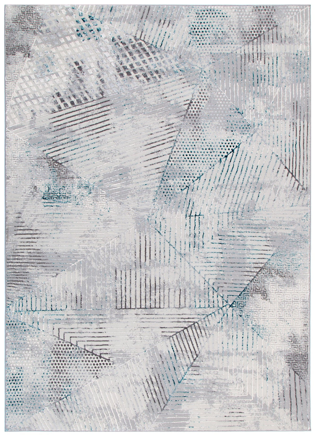 Vestige V003 Geometric Grey Blue Rug – view 2