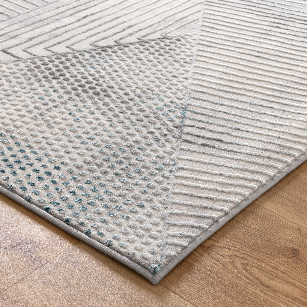 Vestige V003 Geometric Grey Blue Rug – view 3