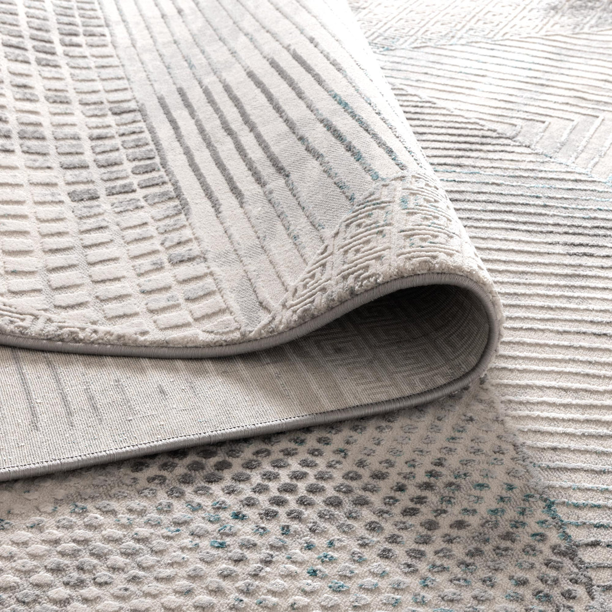 Vestige V003 Geometric Grey Blue Rug – view 4