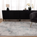 Vestige V003 Geometric Grey Blue Rug styled with furniture