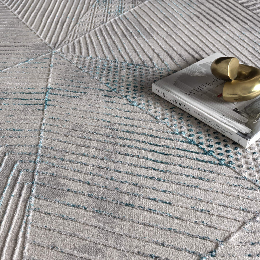 Vestige V003 Geometric Grey Blue Rug – view 5