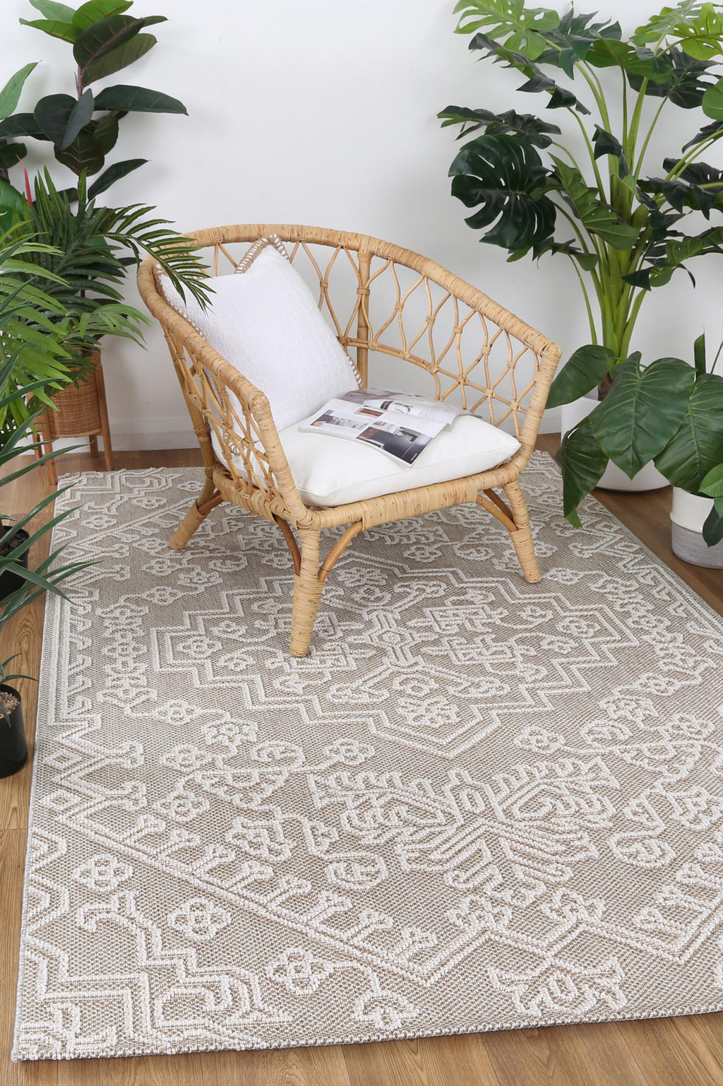 Vanuatu Waita Beige Tribal Flatweave Rug - 13 styled with furniture