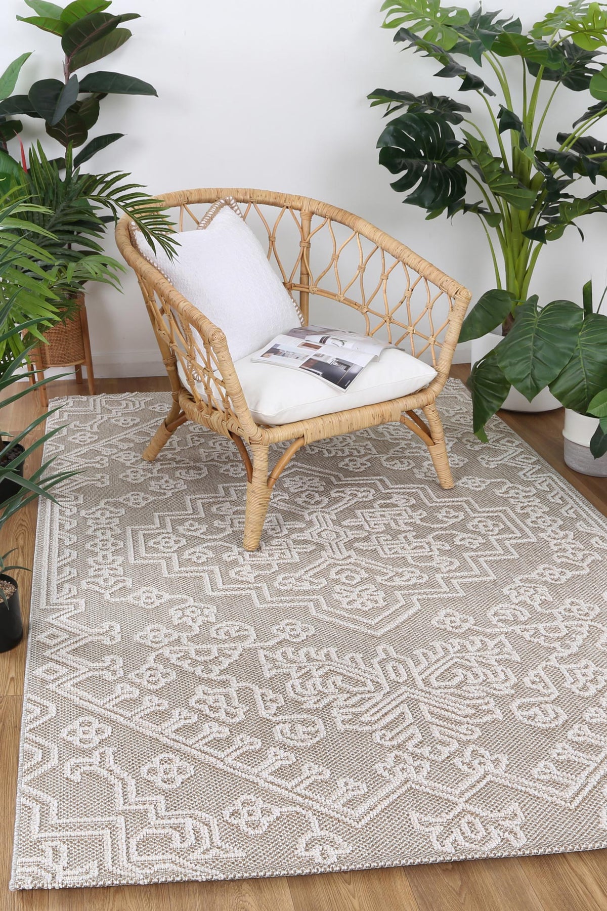 Vanuatu Waita Beige Tribal Flatweave Rug - 13 styled with furniture