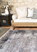 Vintage Crown Anne Blue Grey Washable Rug - No Fringe styled with furniture