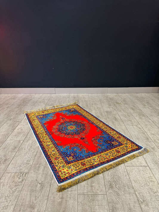 Vibrant Red and Gold Turkish Prayer Mat