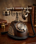 Vintage Rotary Desk Telephone – Classic Antique Style Phone on a wooden desk with decorative elements.