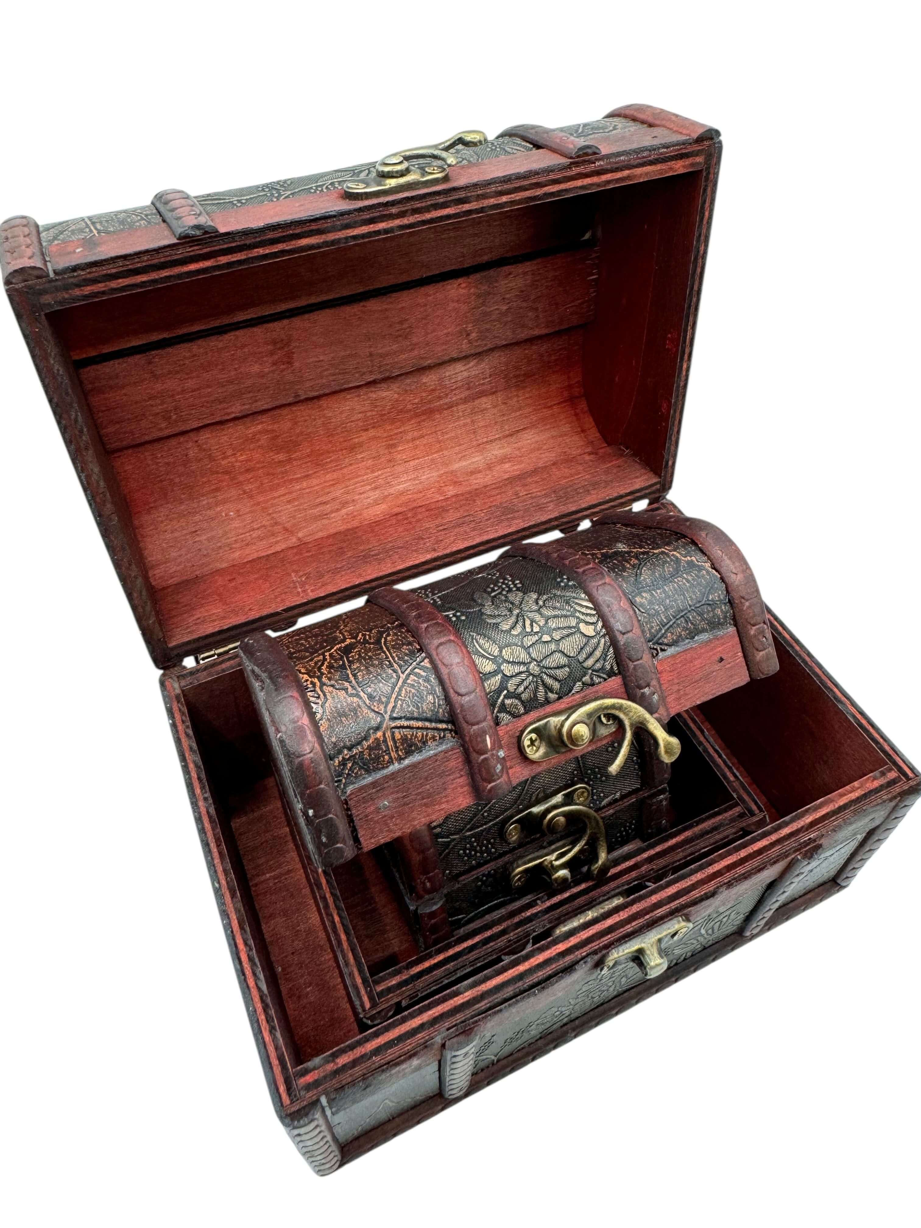 Vintage Wooden Storage Box Set – Decorative Floral Embossed Treasure Chests (3 pcs)
