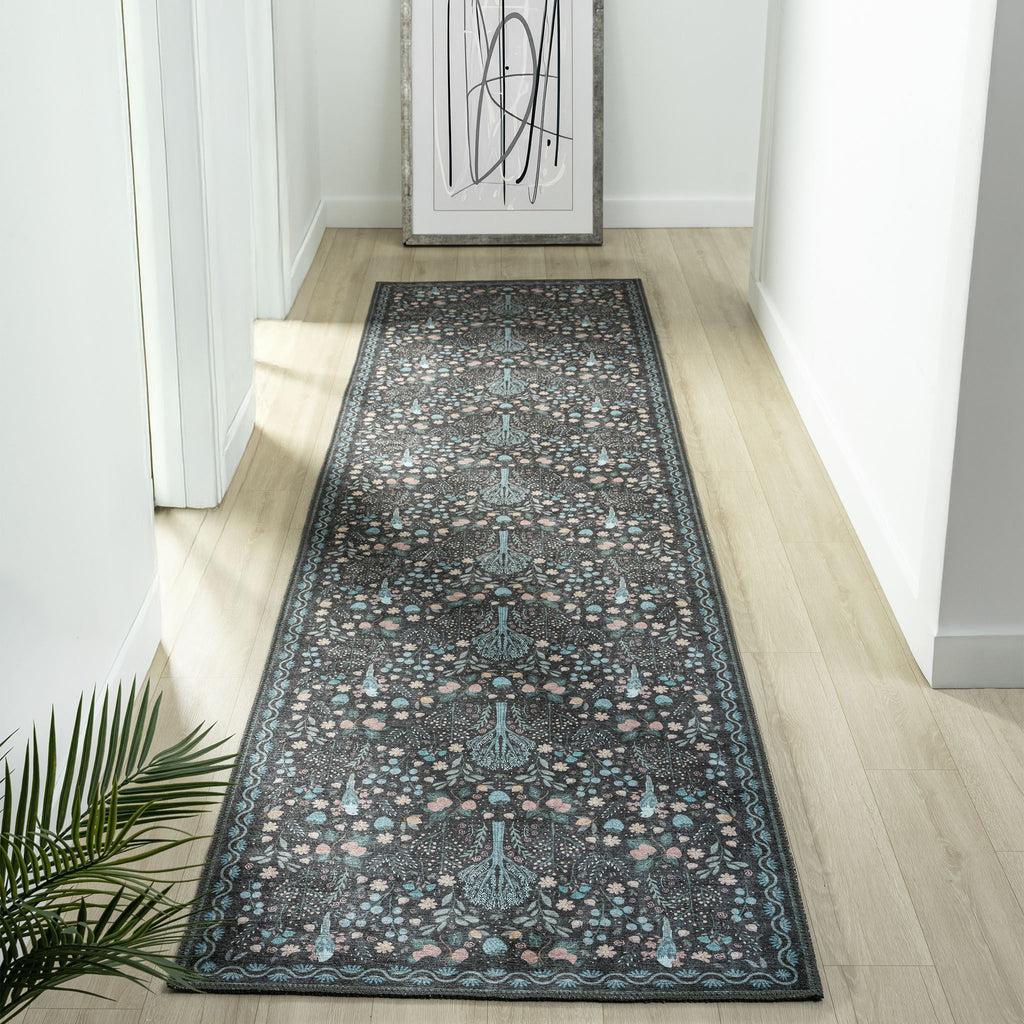 Vintage 747 Charcoal Hallway Runner lifestyle view