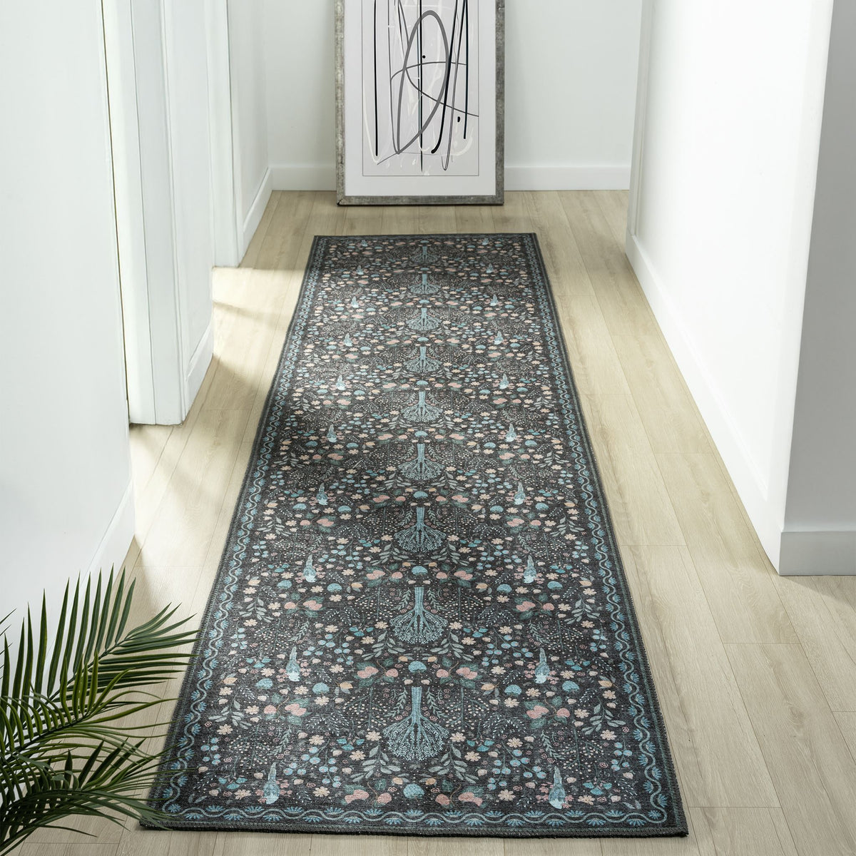 Vintage 747 Charcoal Hallway Runner lifestyle view