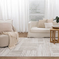 Wellington Geometric Lines Beige Rug - W003 styled with furniture