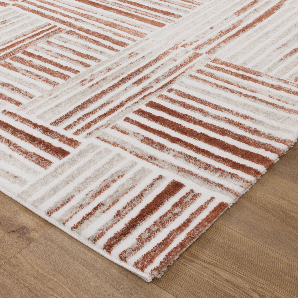 Wellington Geometric Lines Rust Rug - W004 – view 3