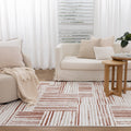 Wellington Geometric Lines Rust Rug - W004 styled with furniture