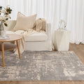 Pierre Cardin Whisper W004 Grey Beige Abstract Rug styled with furniture