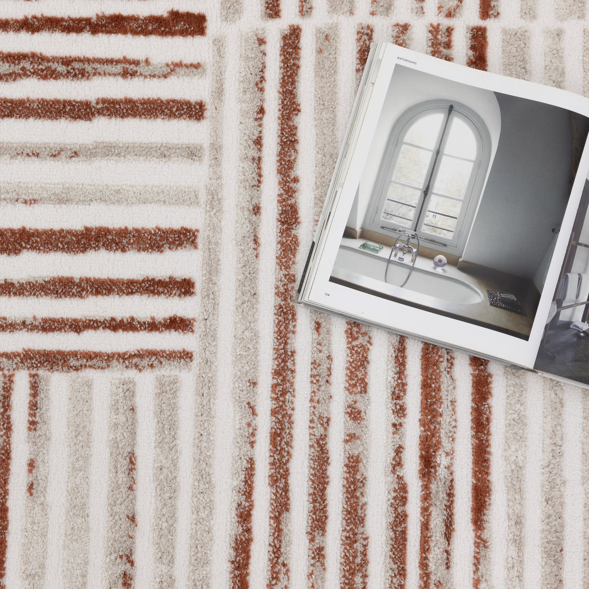 Wellington Geometric Lines Rust Rug - W004 – view 6