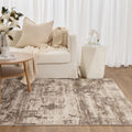 Pierre Cardin Whisper W006 Beige Brown Abstract Rug styled with furniture