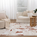 Wellington Abstract Wash Rust Rug - W010 styled with furniture