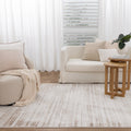 Wellington Distressed Lines Brown Rug - W011 styled with furniture