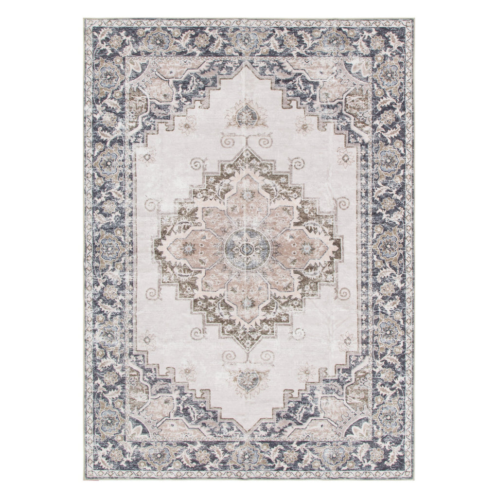 Washwell WASH004 Beige Grey Medallion Washable Rug – view 2