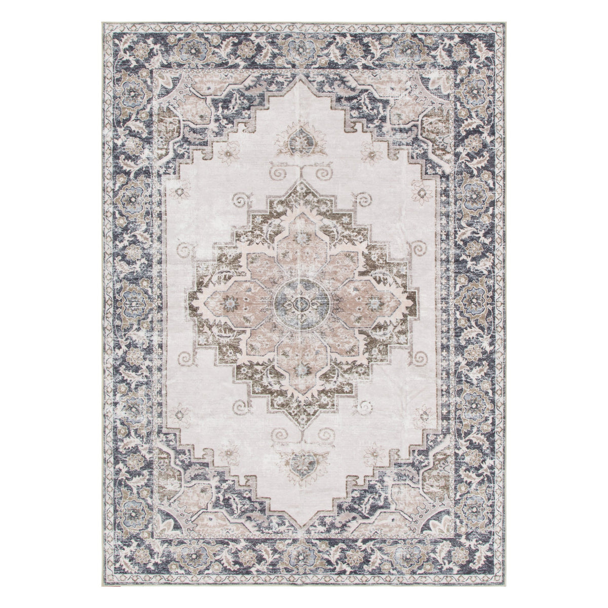 Washwell WASH004 Beige Grey Medallion Washable Rug – view 2
