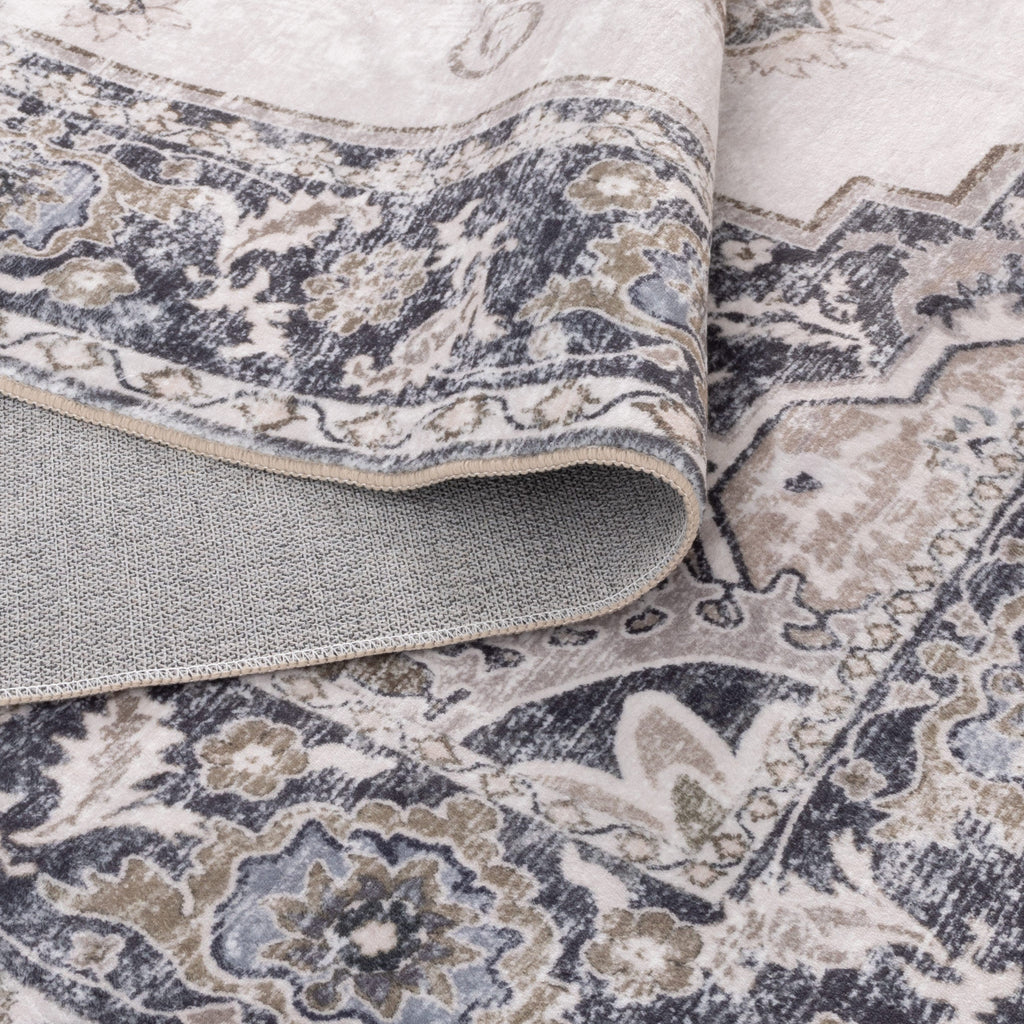 Washwell WASH004 Beige Grey Medallion Washable Rug – view 5