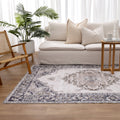 Washwell WASH004 Beige Grey Medallion Washable Rug styled with furniture