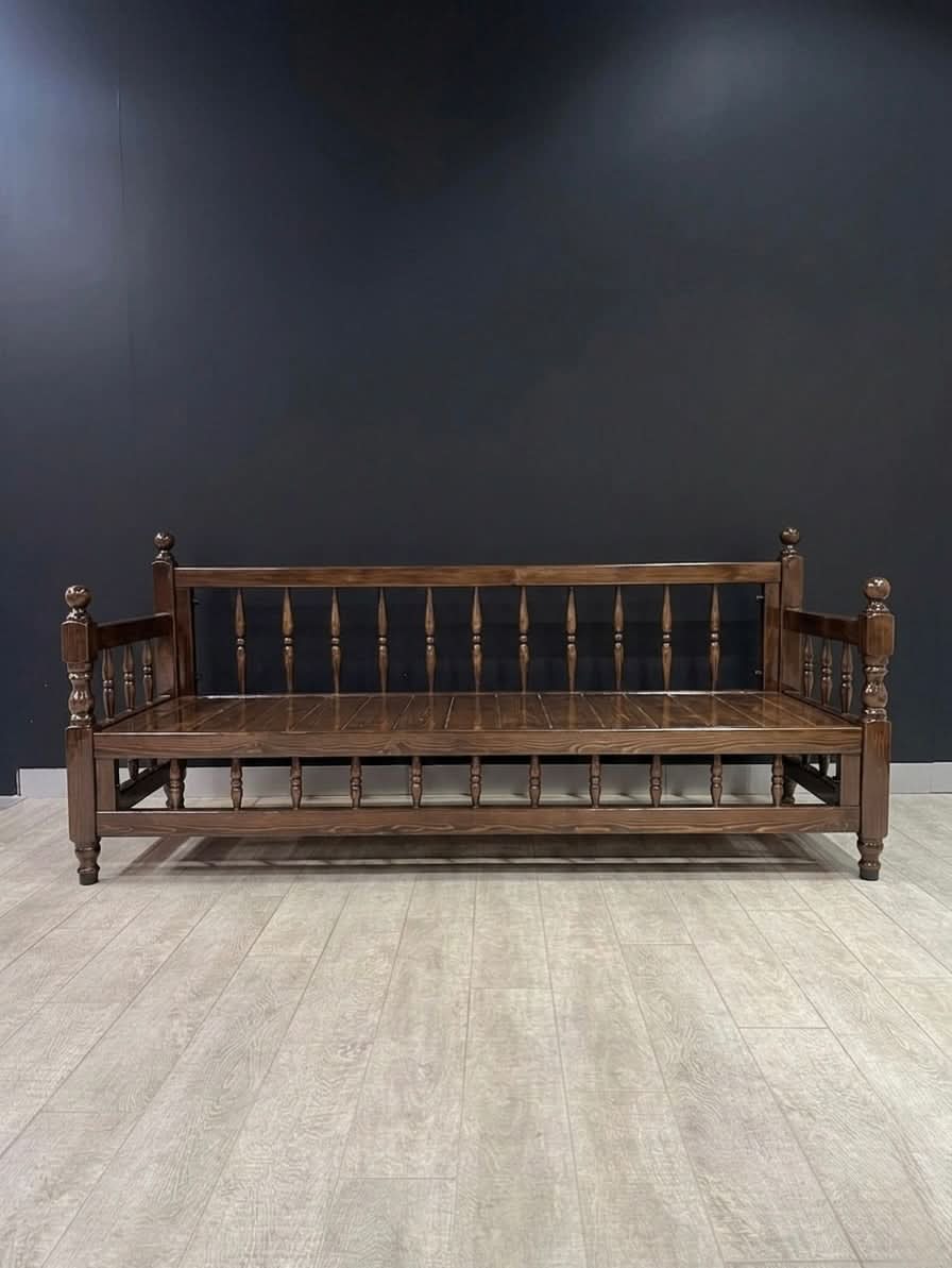 Wood Sedir Bench 200cm x 70cm strong and stylish wooden seating with classic design and rich dark brown finish.