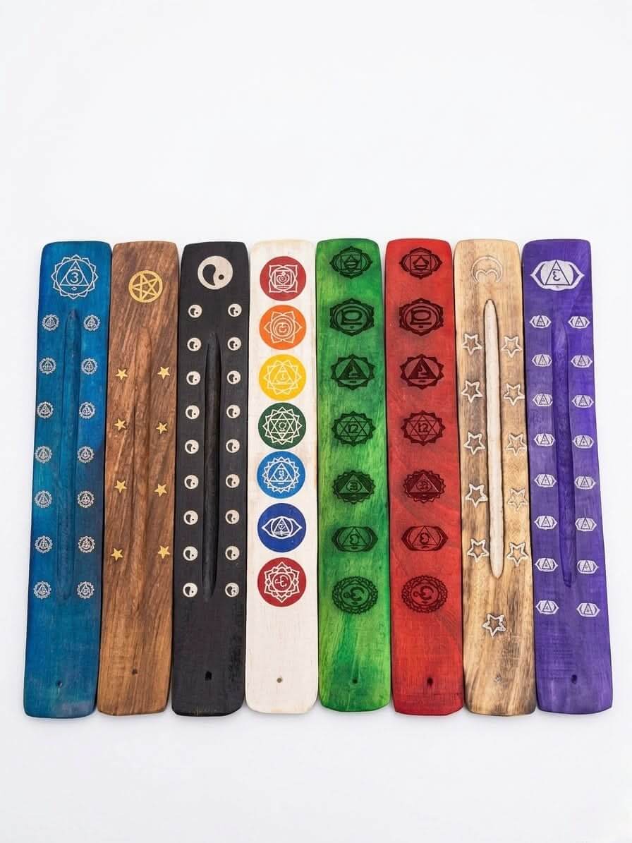 Wooden Incense Stick Holder 20x4 cm – Assorted Spiritual Designs