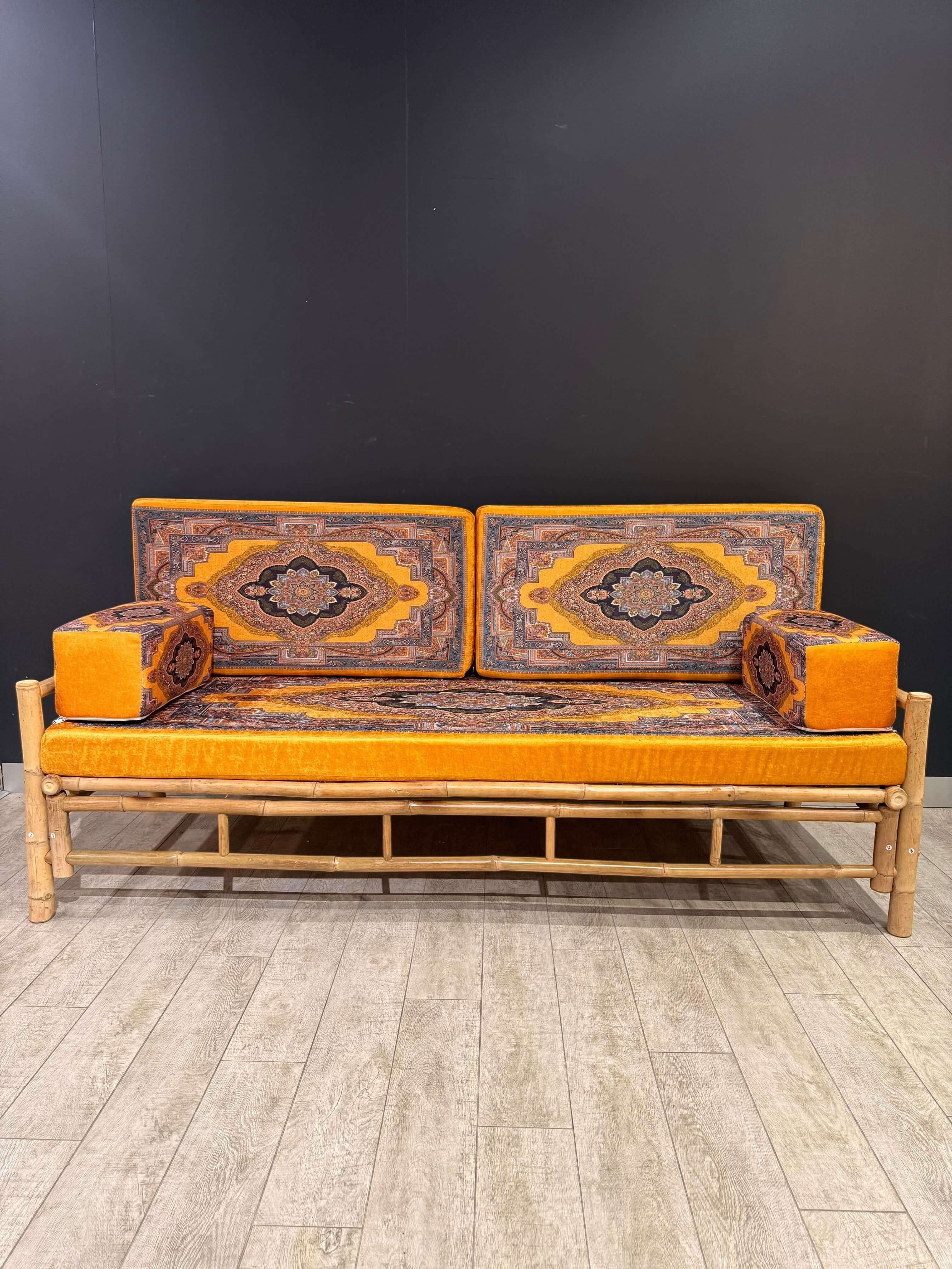 Yellow Heritage Arabic Seating Sofa | Handmade Bamboo 70x190cm Cushion