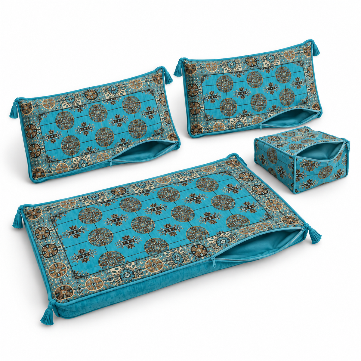 Aqua Diamond Arabic sofa covers only – angled view of the four-piece cover set