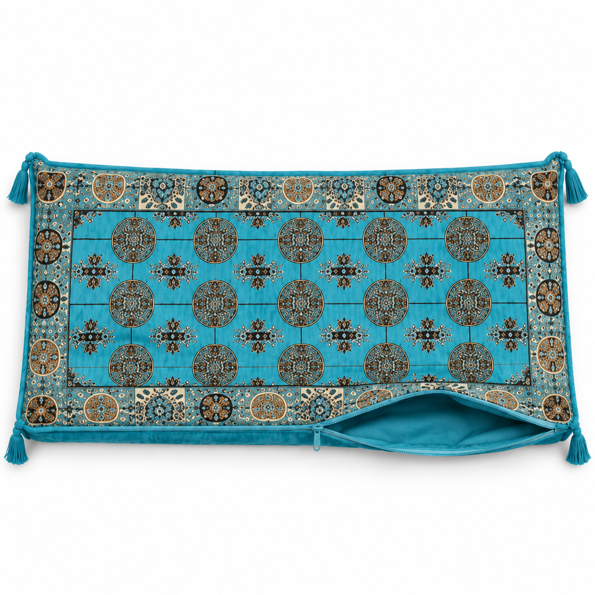 Aqua Diamond Arabic sofa covers only – open zip showing the empty cover