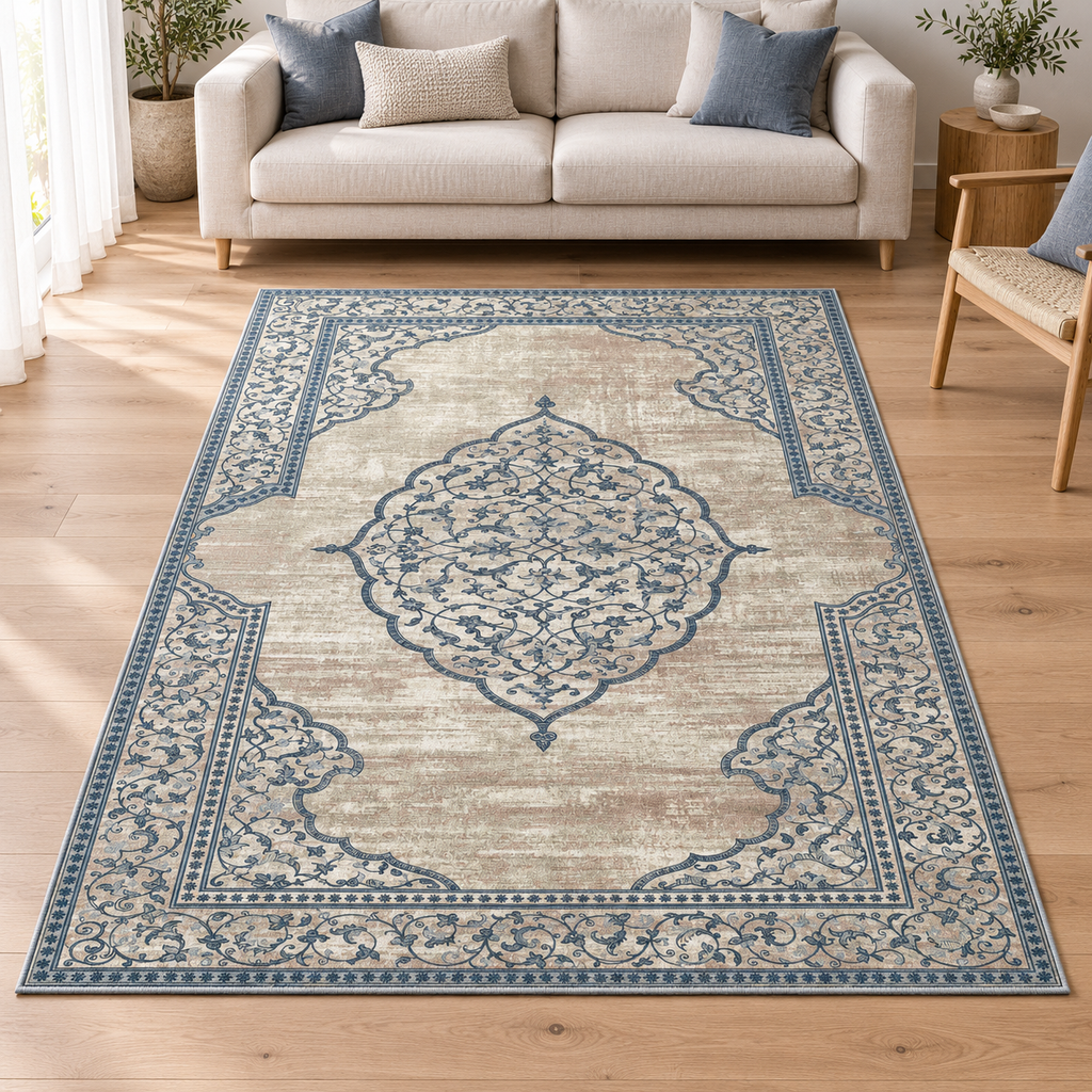 Celestial Vine Medallion rug 160 x 230 cm styled in a bright living room