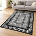Monochrome Greek Key Border rug 160 x 230 cm styled in a bright living room
