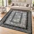 Monochrome Greek Key Border rug 300 x 400 cm styled in a bright living room