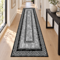 Monochrome Greek Key Border rug 80 x 300 cm styled in a bright hallway