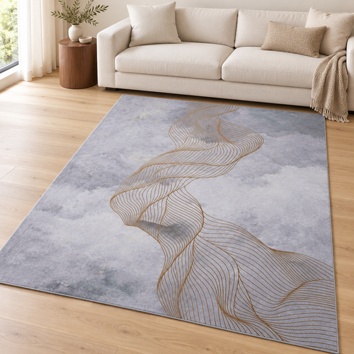 Abstract Wave Line rug 160 x 230 cm styled in a bright living room