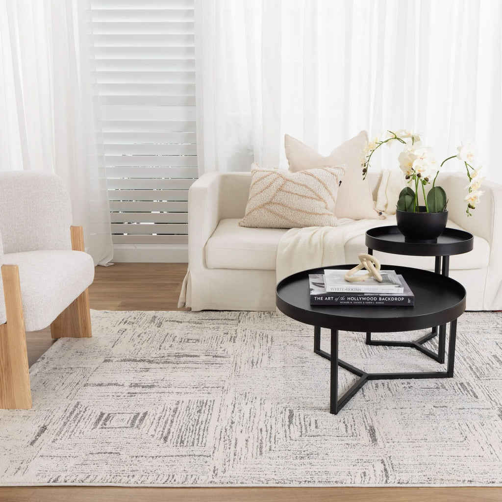 Serene Geometric Grey Rug - N008 — room or full rug view