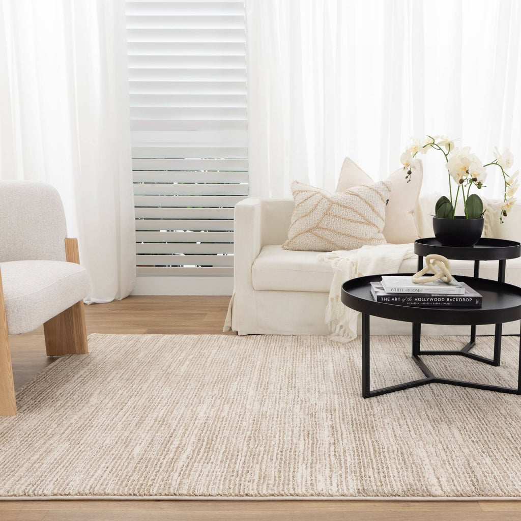 Serene Lines Cream Beige Rug - N003 — room or full rug view