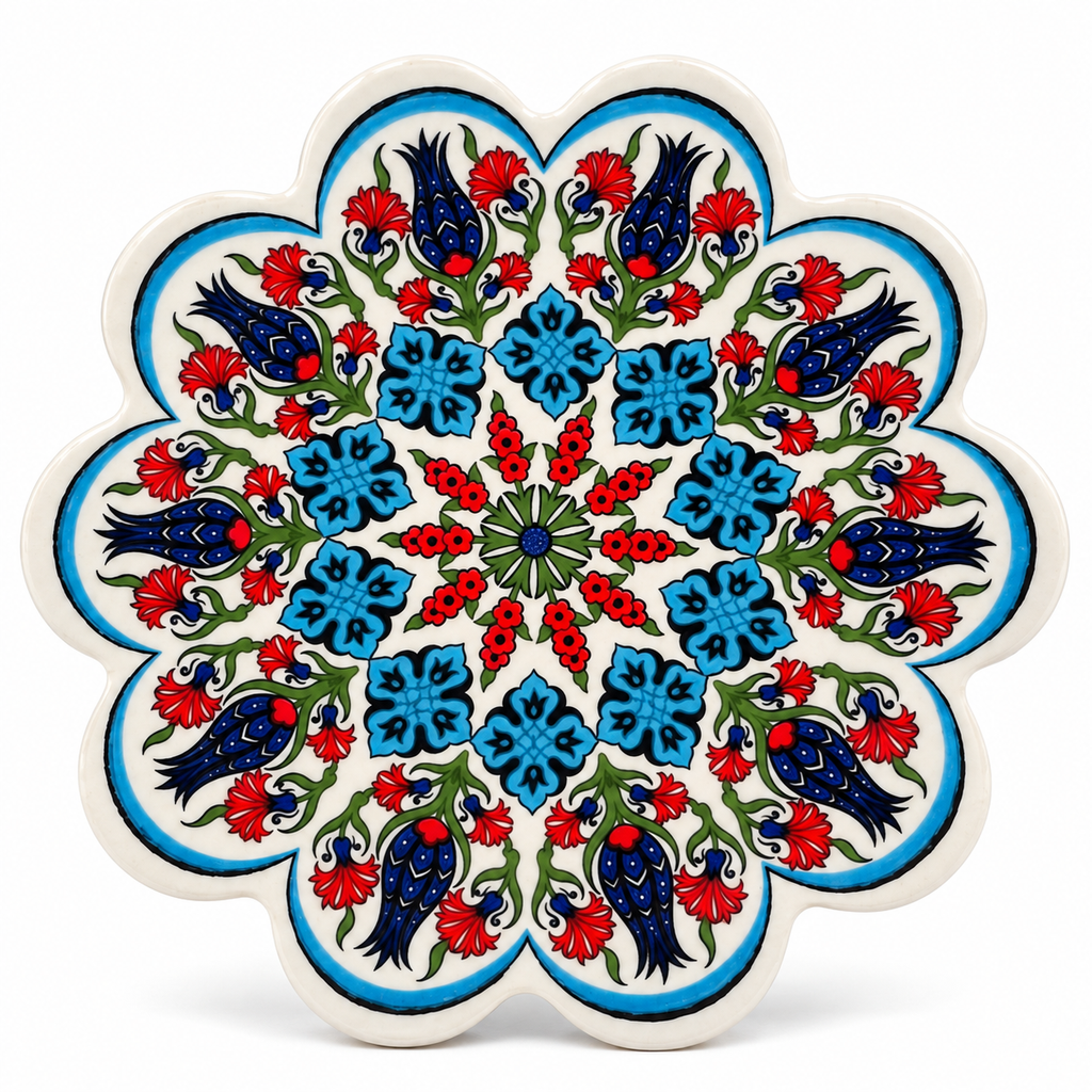 Blue-White-Red Turkish ceramic trivet on a white background, showing the design for matching packs of 5 or 10